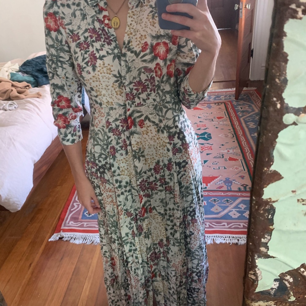 Zara floral button long sleeve maxi dress
